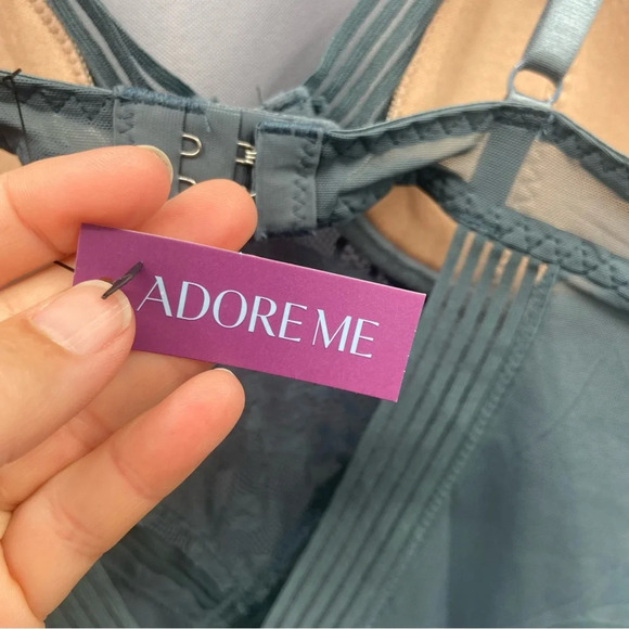 Adore Me Bodysuit One Piece Underwire Lingerie Gray Lace Size Medium NWT - Picture 8 of 10